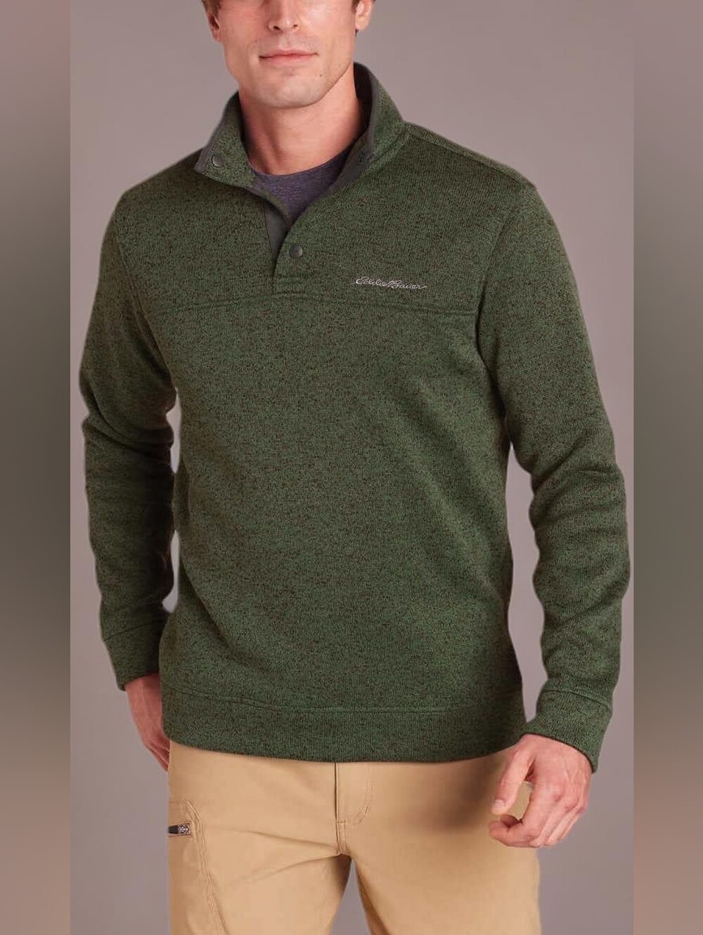 Eddie Bauer Radiator Fleece Snap Mock Neck Pullover Sweatshirt Green Size M